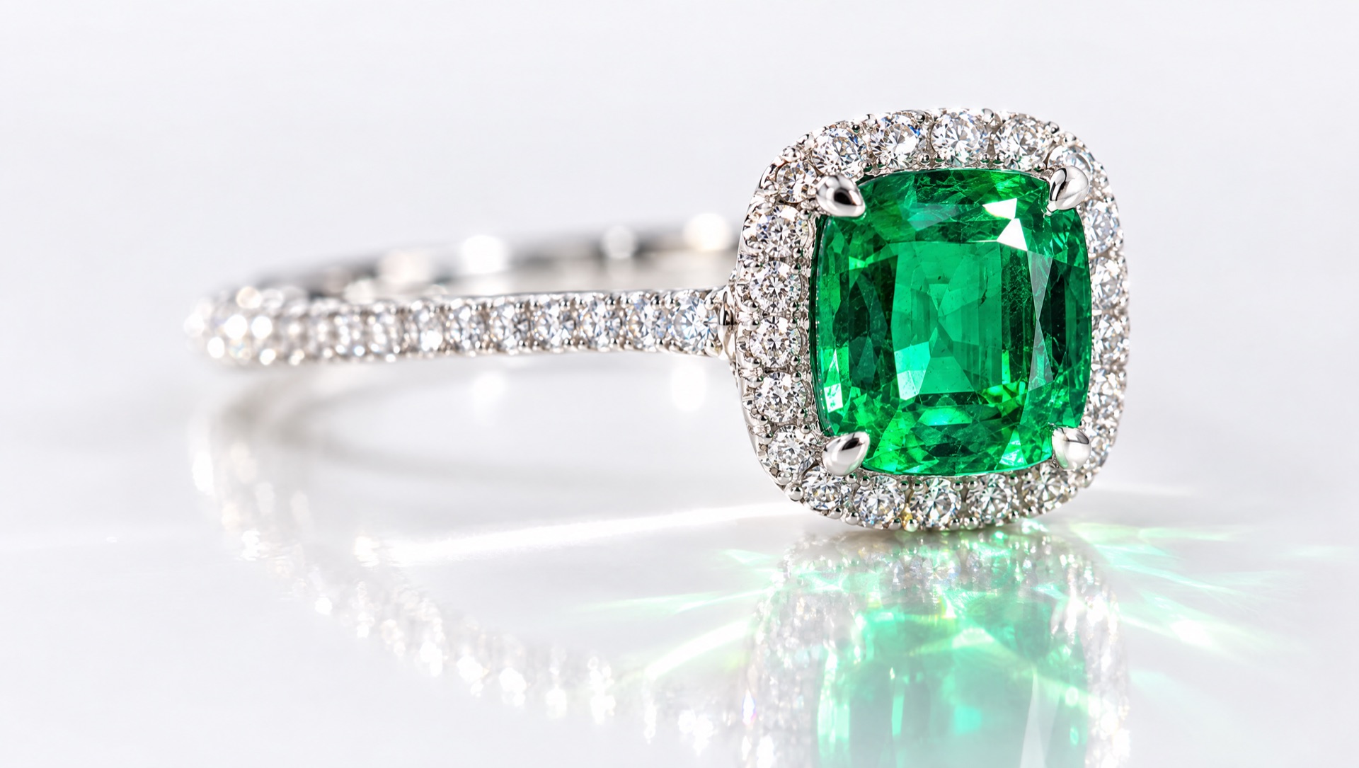Anillo de esmeralda con halo de diamantes